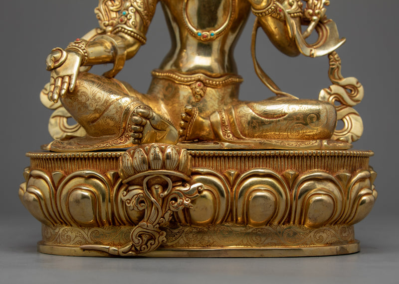 Tibetan Statue Green Tara | Gold Plated Himalayan Art