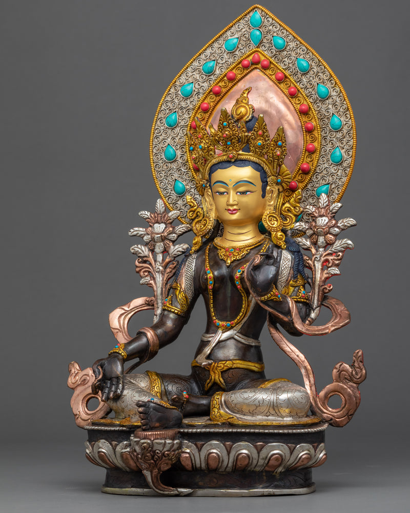 Handmade Green Tara Statue | Buddhist Compassion Deity