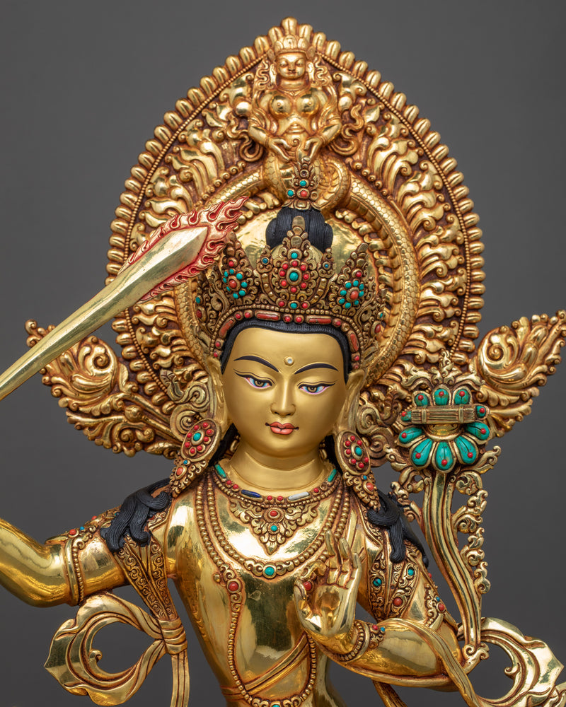 Peaceful Manjushri Sculpture | Traditionally Hand Carved