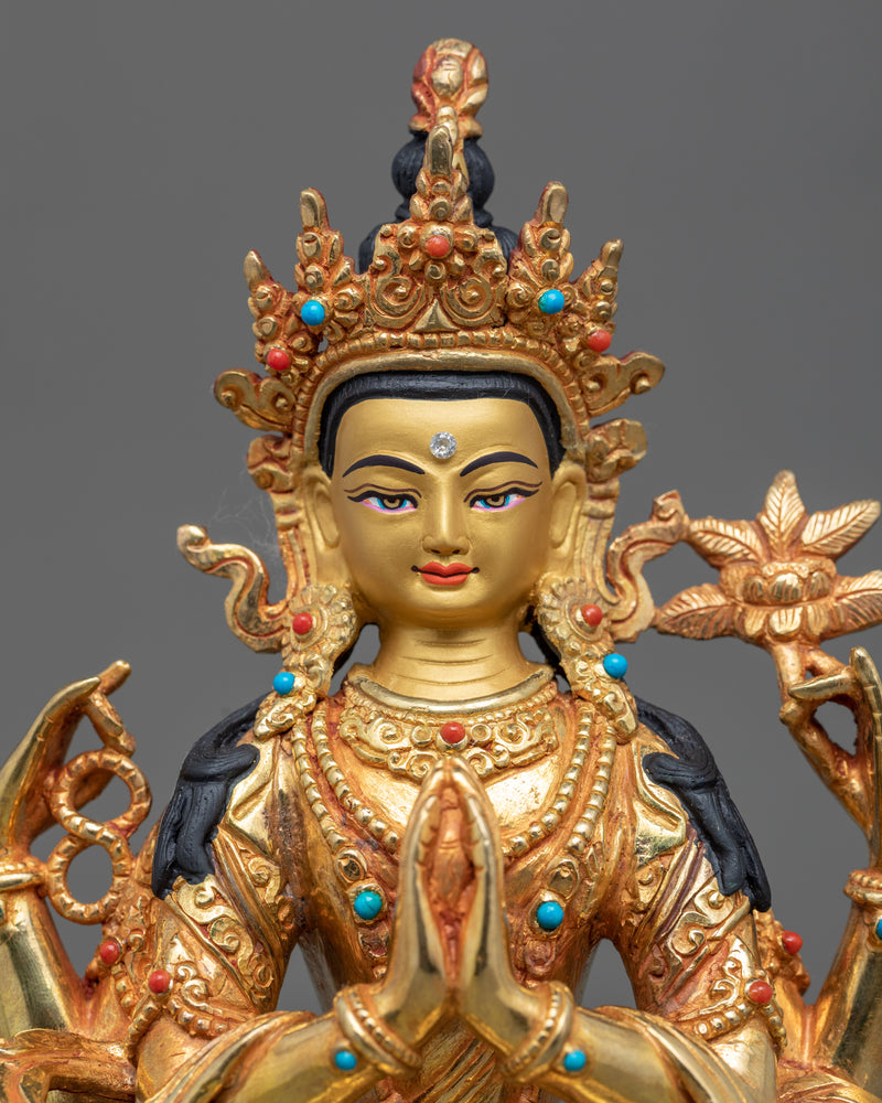 Four Armed Chenrezig Statue Himalayan Statue | Traditional Tibetan Art