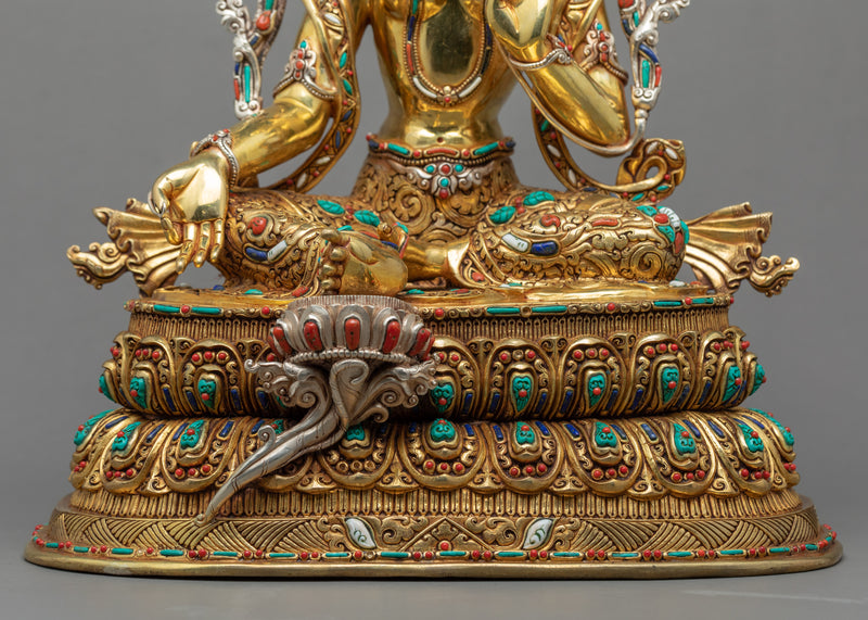 Green Tara Gold Gilded Sculpture | Mother Tara Statue