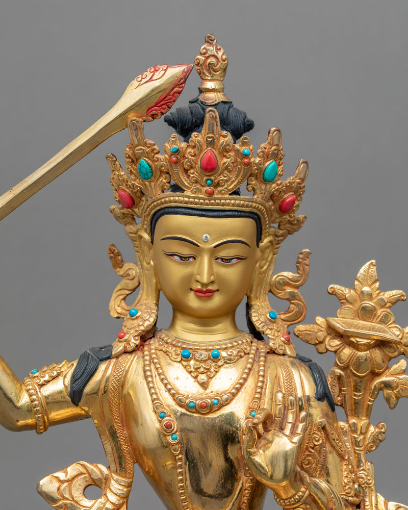 Bodhisattva Manjushri Deity Of Wisdom Statue | Traditionally Hand Carved Art