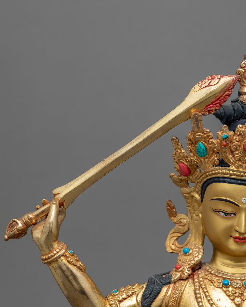 Bodhisattva Manjushri Deity Of Wisdom Statue | Traditionally Hand Carved Art