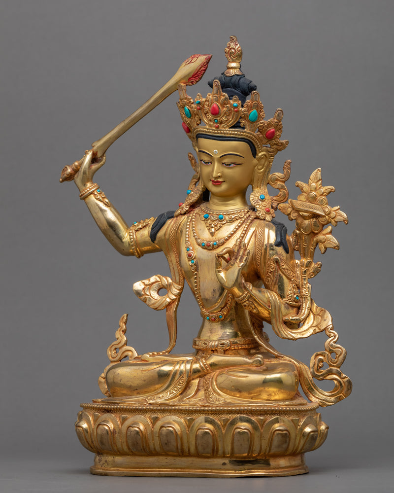 Bodhisattva Manjushri Deity Of Wisdom Statue | Traditionally Hand Carved Art