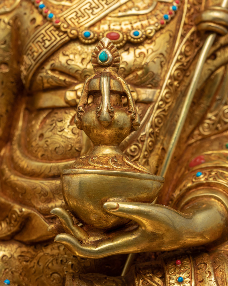 Guru Rinpoche Gold Sculpture | Traditional Padmasambhava Art