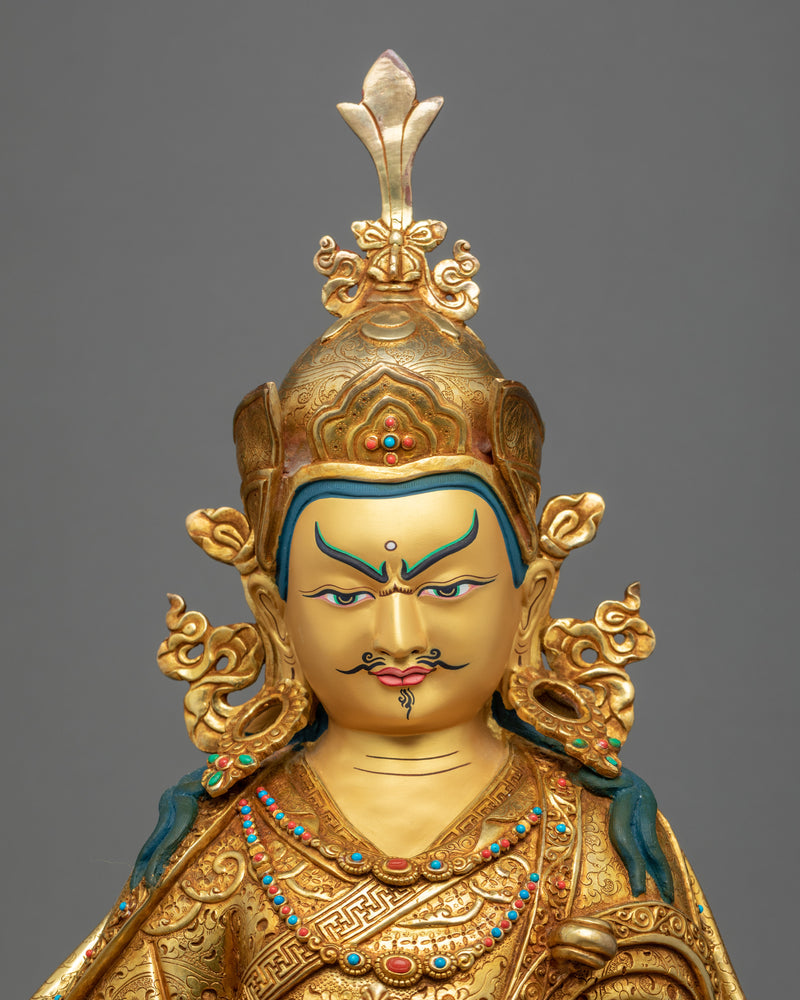 Guru Rinpoche Gold Sculpture | Traditional Padmasambhava Art