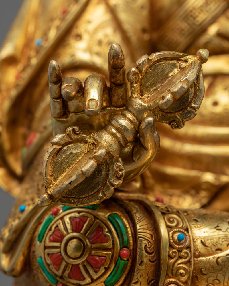 Guru Rinpoche Gold Sculpture | Traditional Padmasambhava Art