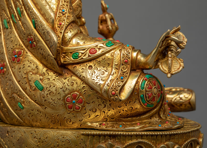 Guru Rinpoche Gold Sculpture | Traditional Padmasambhava Art