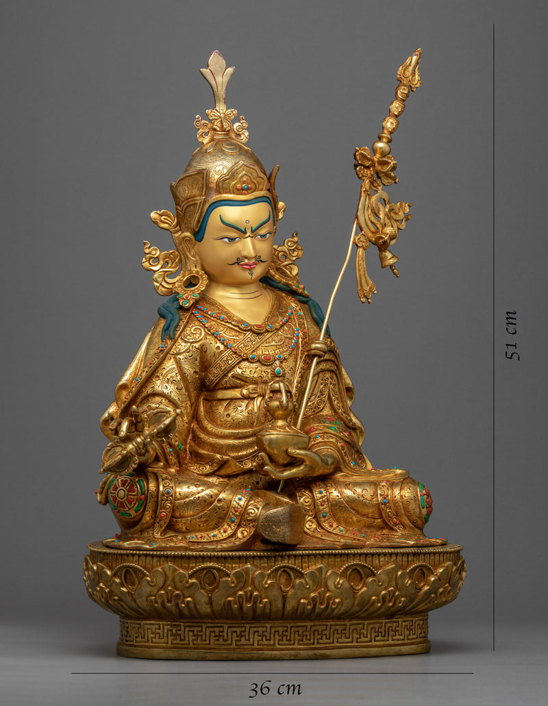 Guru Rinpoche Gold Sculpture | Traditional Padmasambhava Art