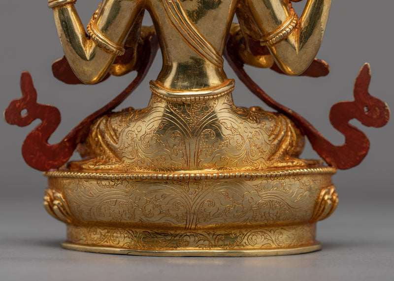 Four Armed Chenrezig Statue Himalayan Sculpture | Hand Crafted Gold Statue