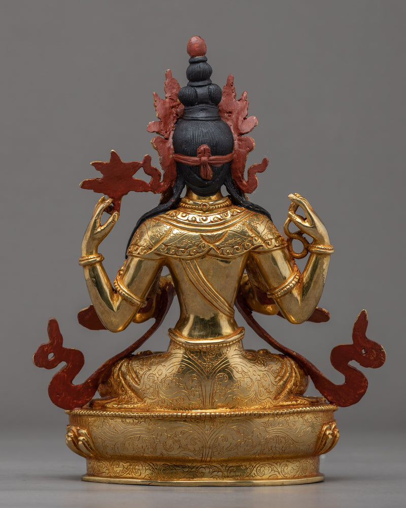 Four Armed Chenrezig Statue Himalayan Sculpture | Hand Crafted Gold Statue