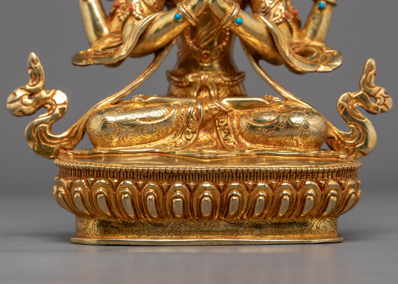 Four Armed Chenrezig Statue Himalayan Sculpture | Hand Crafted Gold Statue