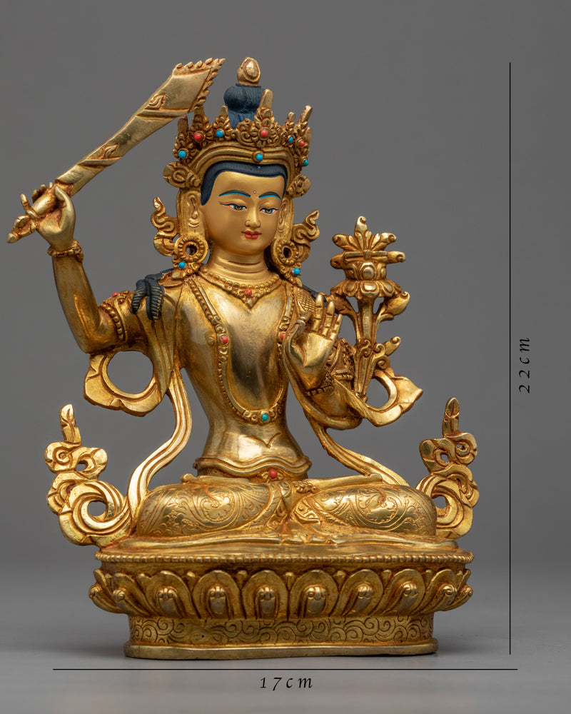 Bodhisattva Manjushri Gold Statue | Wisdom Deity of Buddhism