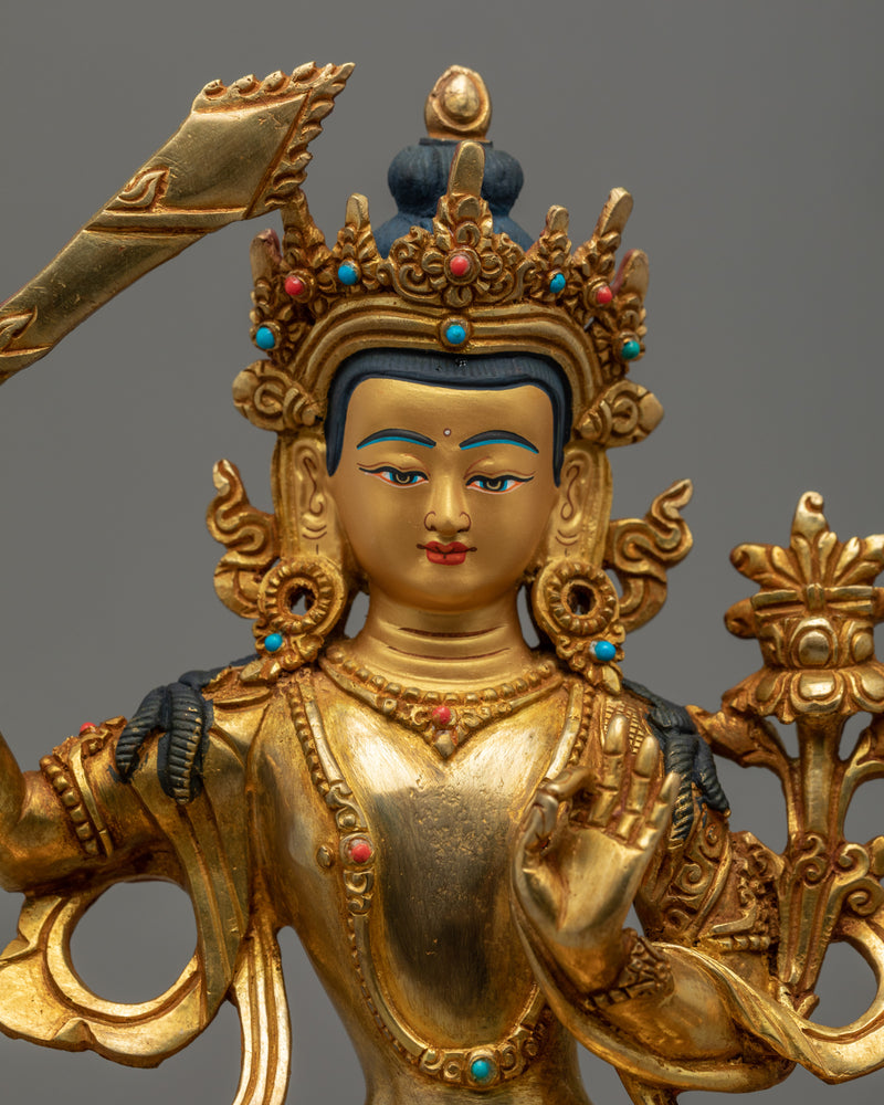 Bodhisattva Manjushri Gold Statue | Wisdom Deity of Buddhism