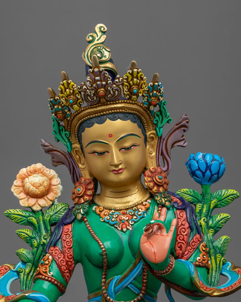 Green Tara Sculpture Traditionally Hand Carved | Buddhist Mother Tara Artwork