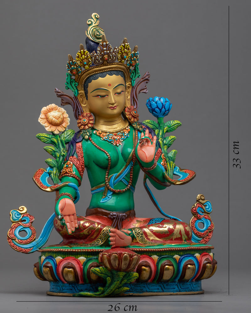 Green Tara Sculpture Traditionally Hand Carved | Buddhist Mother Tara Artwork