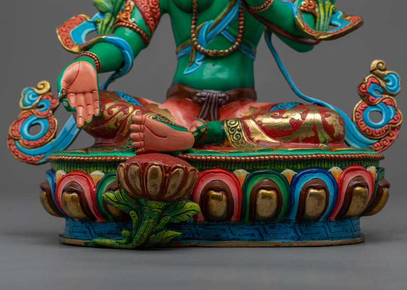 Green Tara Sculpture Traditionally Hand Carved | Buddhist Mother Tara Artwork