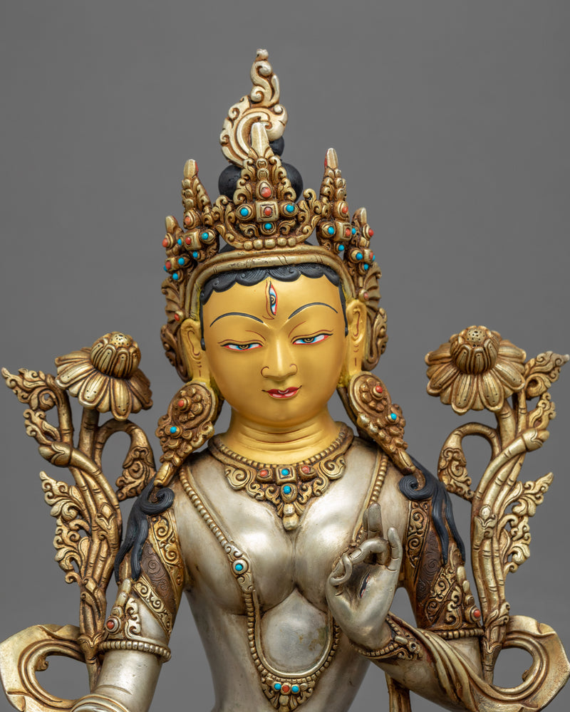 Mother Tara White Goddess Statue | Traditionally Handmade Buddhist Artwork