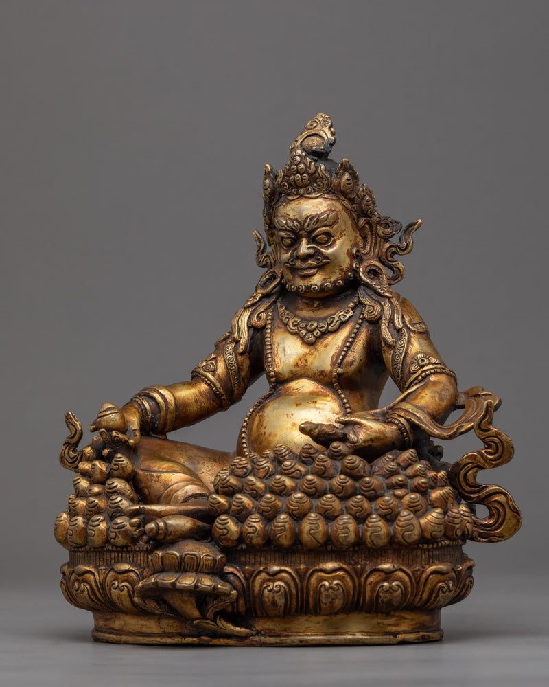 Antique Yellow Dzambhala Statue | Tibetan Art Plated with Gold