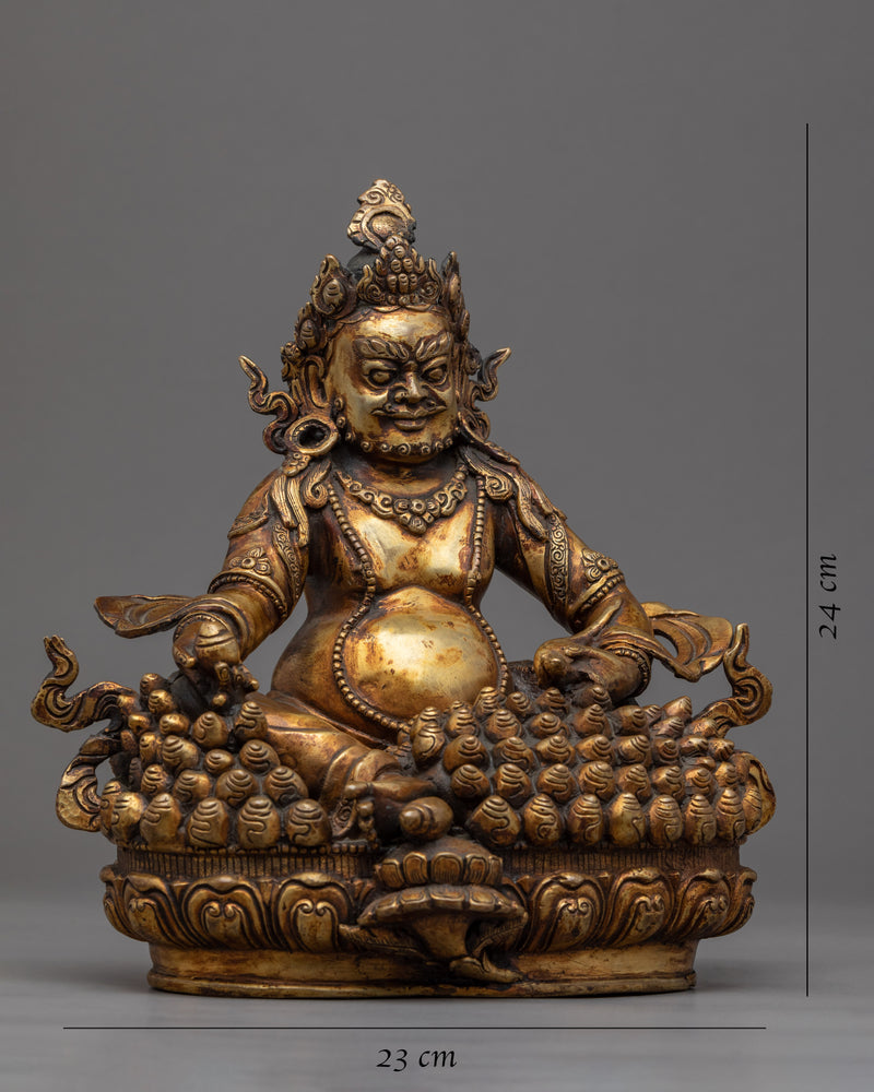 Antique Yellow Dzambhala Statue | Tibetan Art Plated with Gold