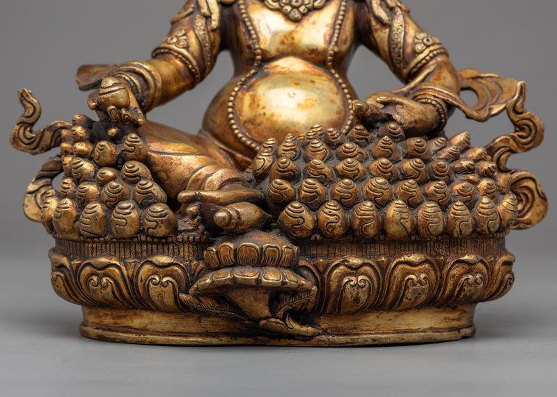 Antique Yellow Dzambhala Statue | Tibetan Art Plated with Gold