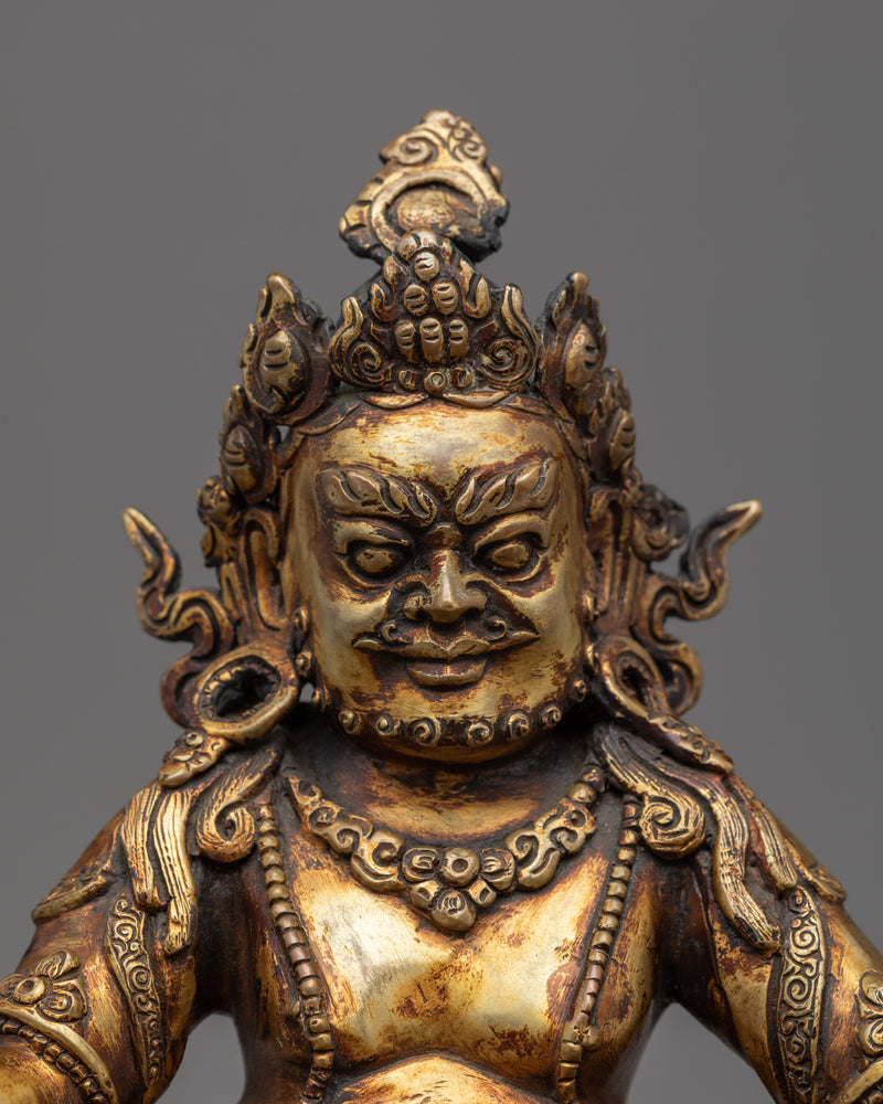 Antique Yellow Dzambhala Statue | Tibetan Art Plated with Gold