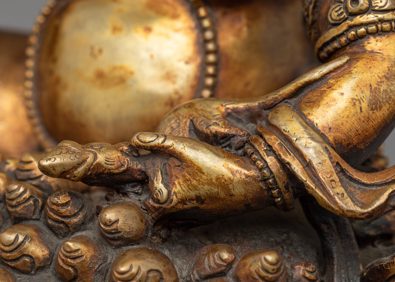 Antique Yellow Dzambhala Statue | Tibetan Art Plated with Gold