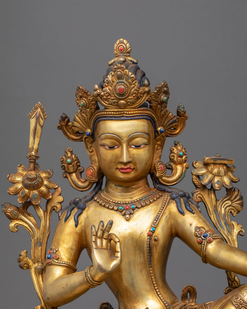 The Buddha Of Wisdom Sculpture | Traditionally Carved Tibetan Bodhisattva Art