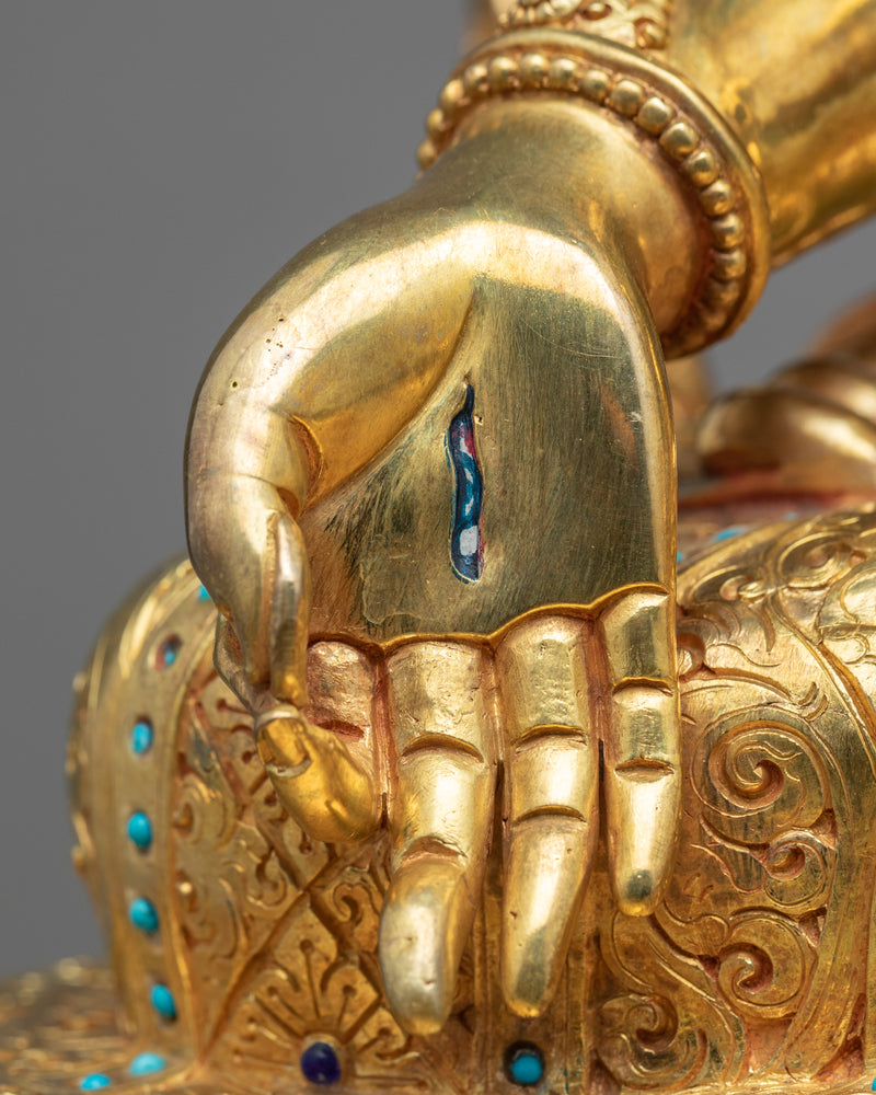 White Tara Symbolism Sculpture | Tibetan Art Plated with Gold