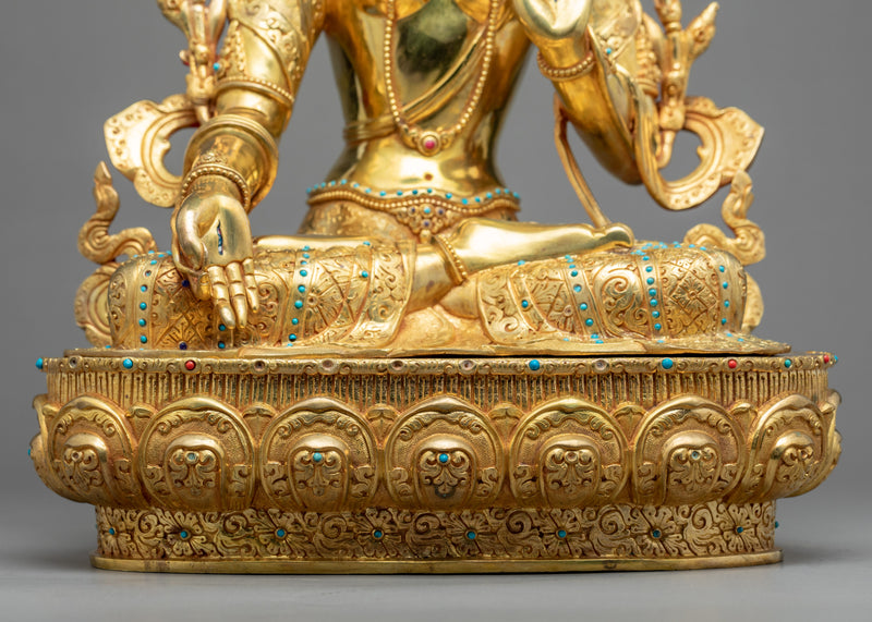 White Tara Symbolism Sculpture | Tibetan Art Plated with Gold