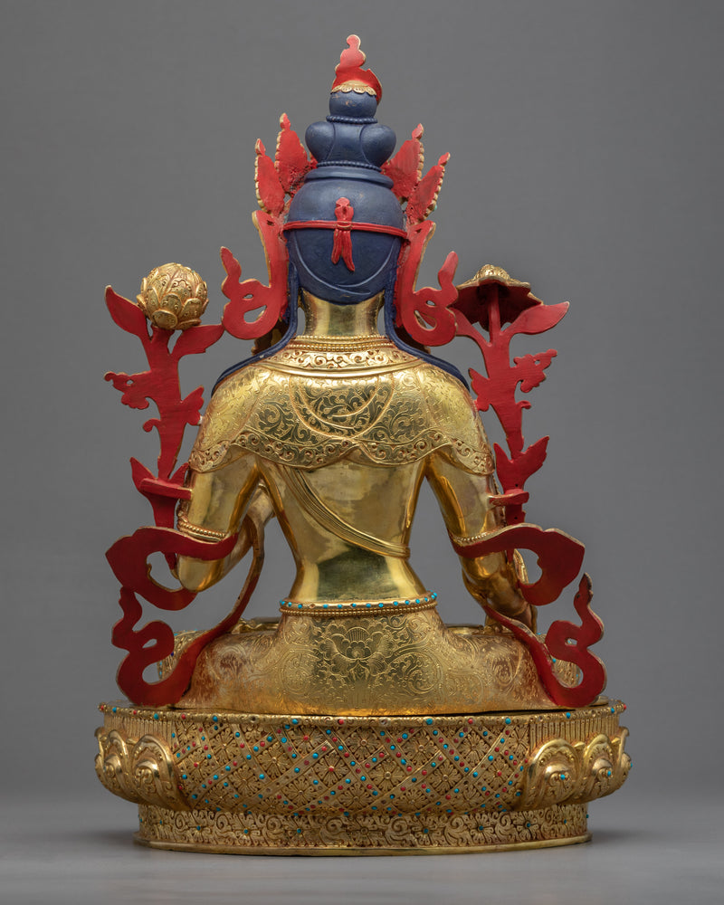 White Tara Symbolism Sculpture | Tibetan Art Plated with Gold