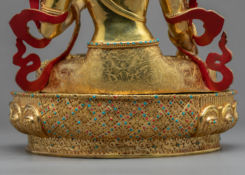 White Tara Symbolism Sculpture | Tibetan Art Plated with Gold