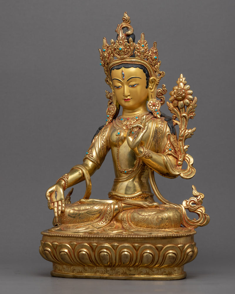 White Tara Buddha Statue | Gold Plated Himalayan Art