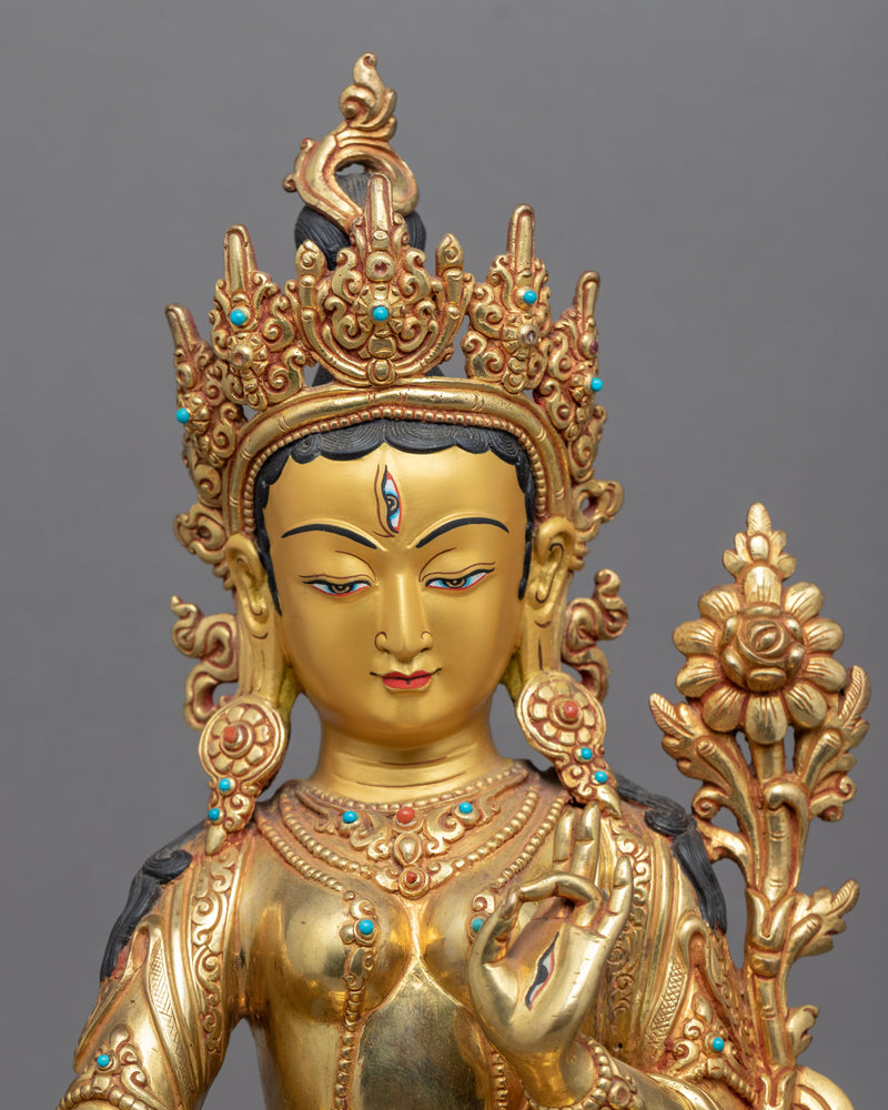 White Tara Buddha Statue | Gold Plated Himalayan Art