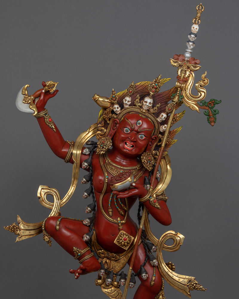 Standing Dorje Phagmo Statue | Tibetan Art Plated with Gold