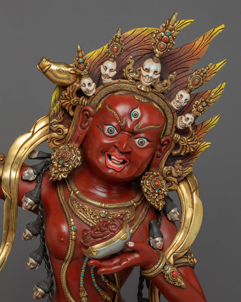 Standing Dorje Phagmo Statue | Tibetan Art Plated with Gold