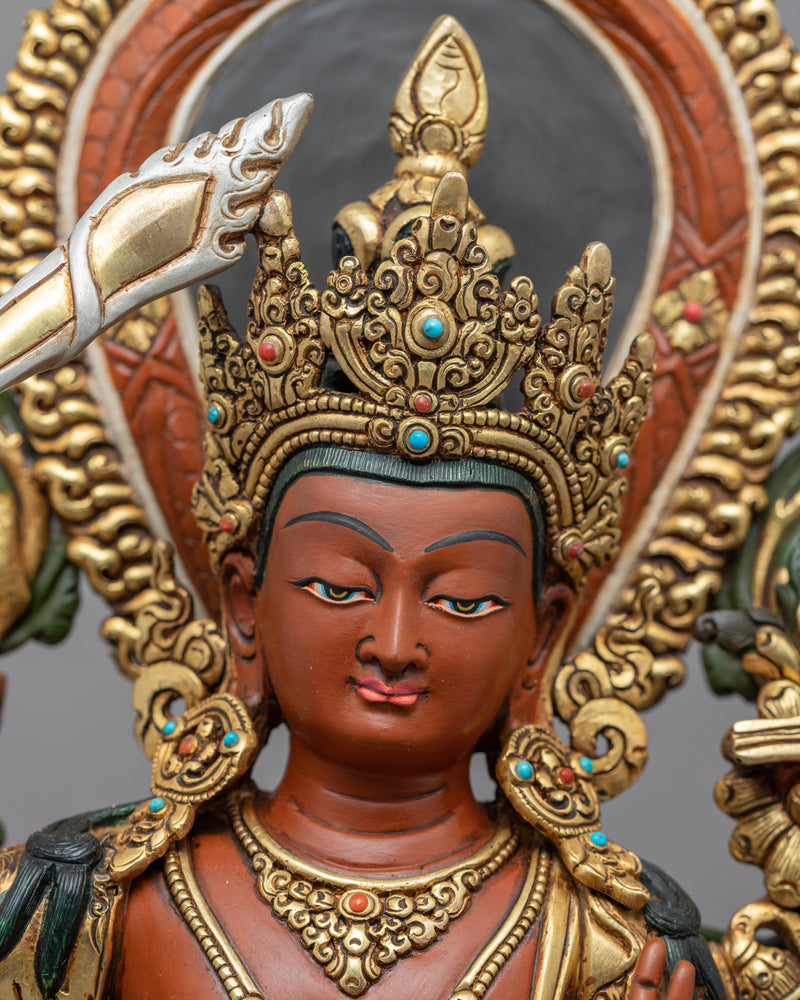 Bodhisattva Of Wisdom Manjushri Statue | Traditional Buddhist Deity Sculpture