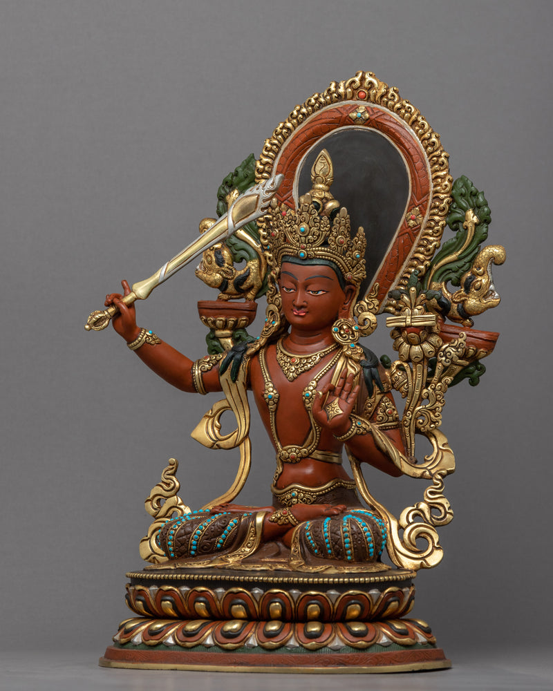 Bodhisattva Of Wisdom Manjushri Statue | Traditional Buddhist Deity Sculpture