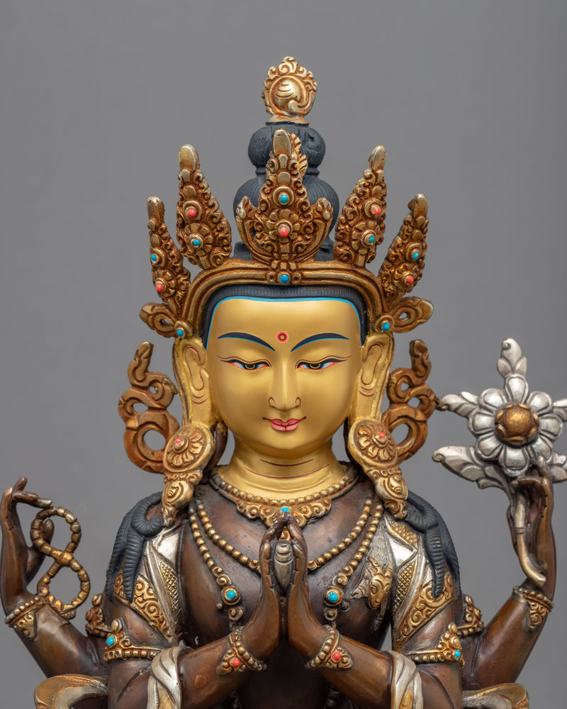 Avalokiteshvara Buddha Sculpture | Chenrezig The Bodhisattva Gold Gilded Statue