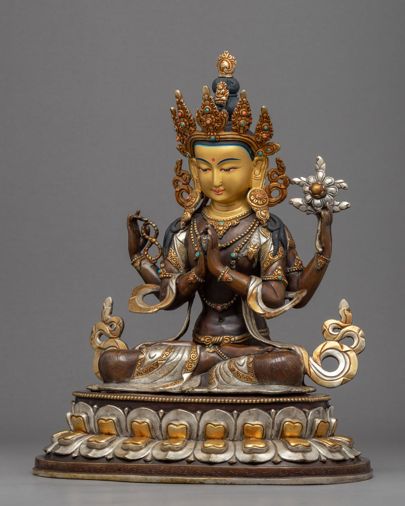 Avalokiteshvara Buddha Sculpture | Chenrezig The Bodhisattva Gold Gilded Statue