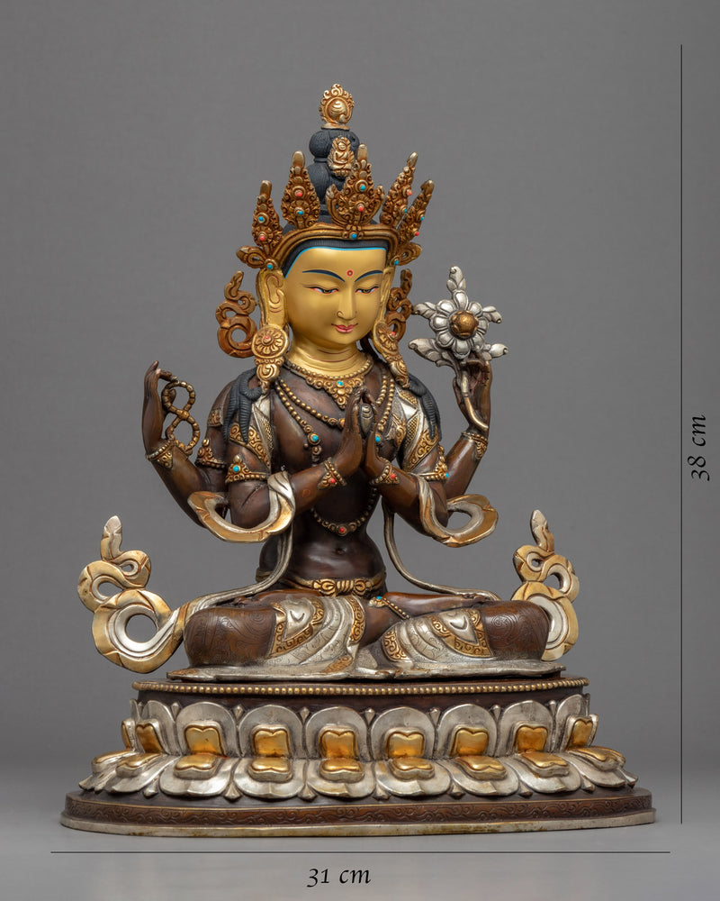 Avalokiteshvara Buddha Sculpture | Chenrezig The Bodhisattva Gold Gilded Statue