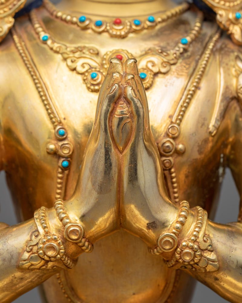 Bodhisattva Chenrezig Initiation Statue | Gold Gilded Avalokiteshvara Artwork