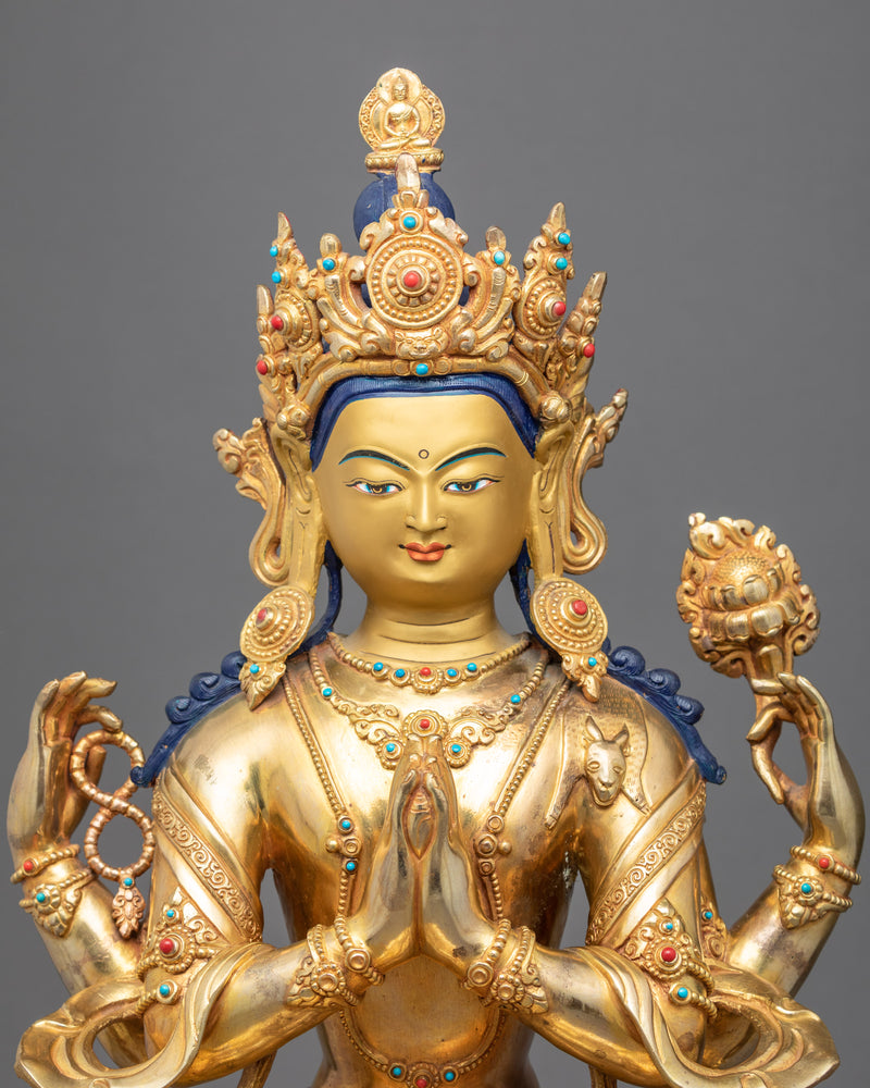 Bodhisattva Chenrezig Initiation Statue | Gold Gilded Avalokiteshvara Artwork