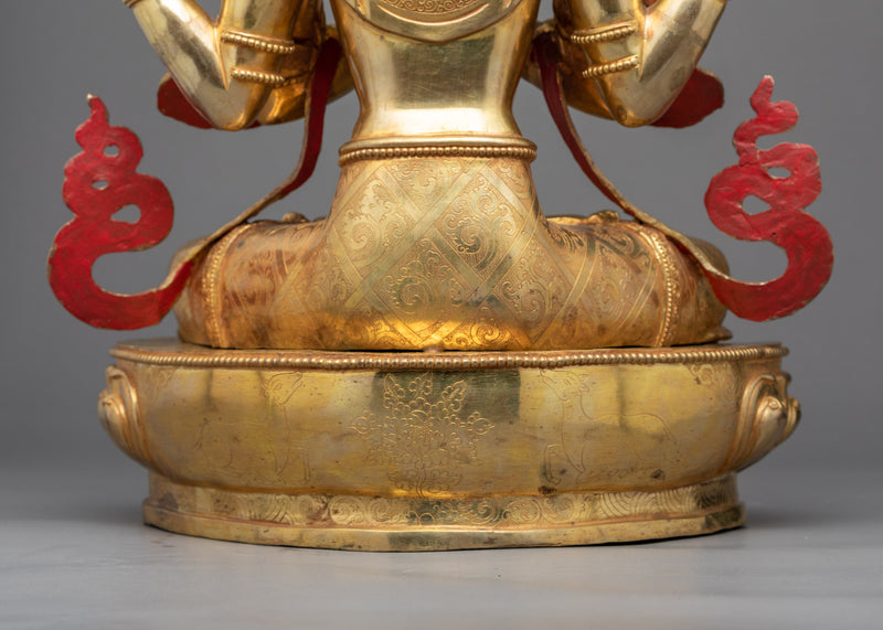 Bodhisattva Chenrezig Initiation Statue | Gold Gilded Avalokiteshvara Artwork