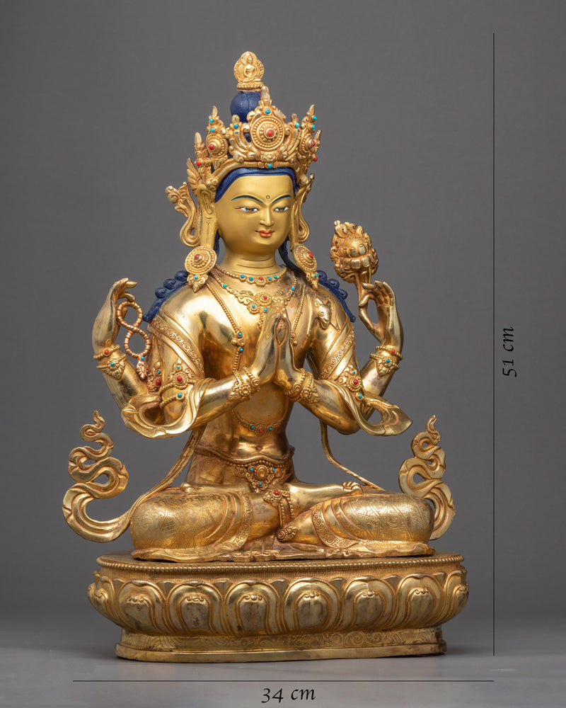 Bodhisattva Chenrezig Initiation Statue | Gold Gilded Avalokiteshvara Artwork