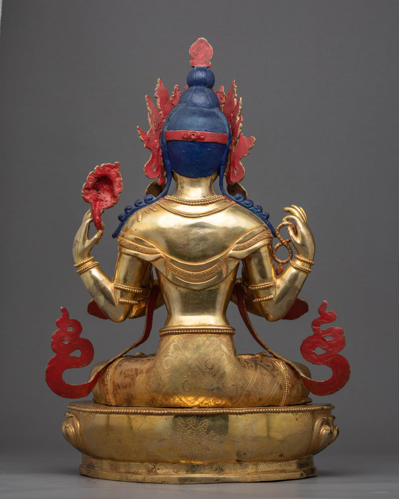 Bodhisattva Chenrezig Initiation Statue | Gold Gilded Avalokiteshvara Artwork