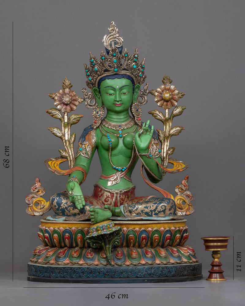 Green Tara Mother Of Buddha Sculpture | 24K Gold Hand Carved Statue