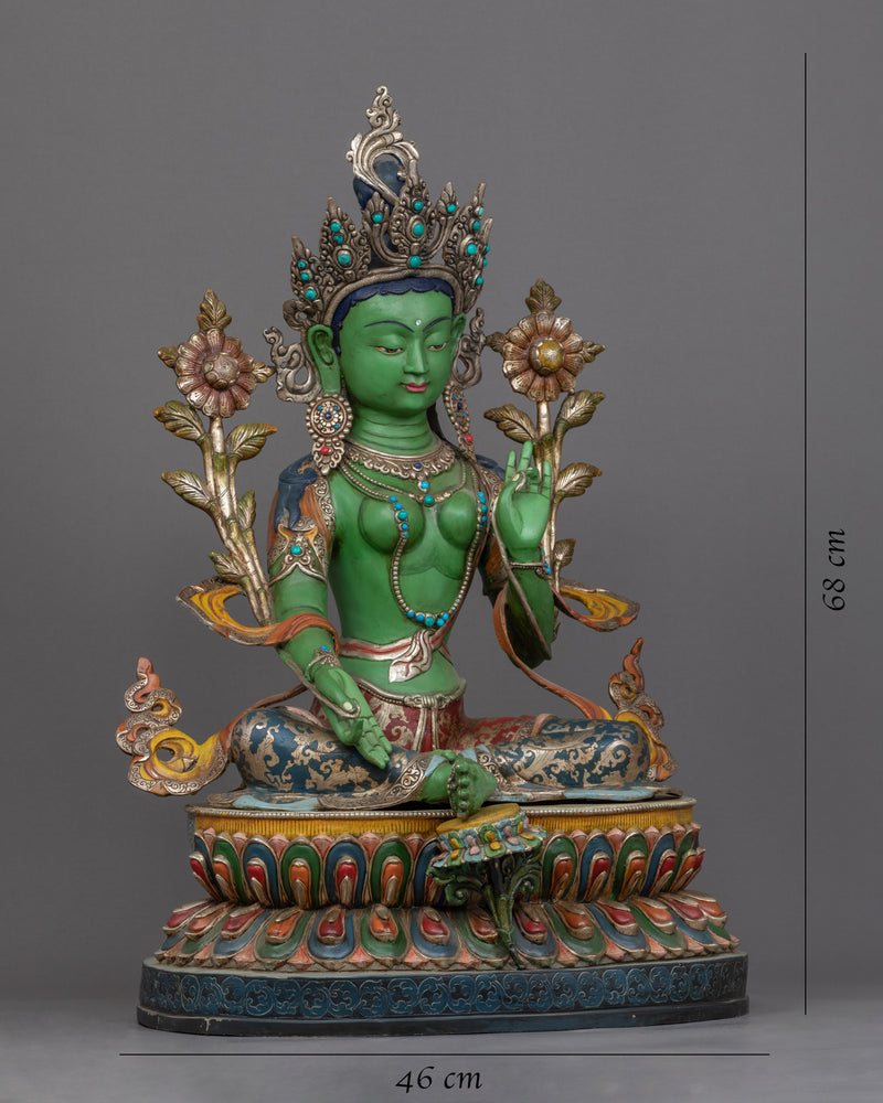 Green Tara Mother Of Buddha Sculpture | 24K Gold Hand Carved Statue