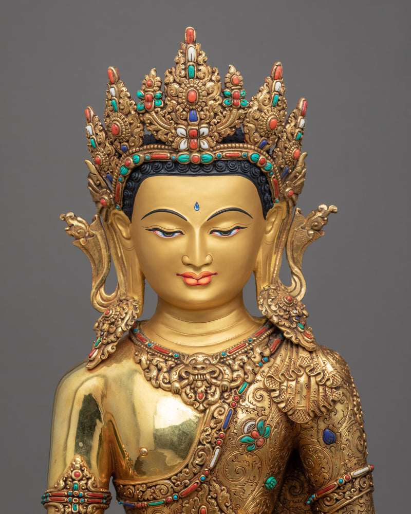 Antique Tibetan Buddha Sculpture | Crowned Shakyamuni Buddha Statue