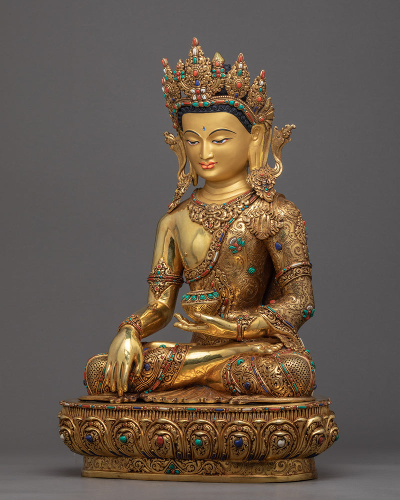 Antique Tibetan Buddha Sculpture | Crowned Shakyamuni Buddha Statue